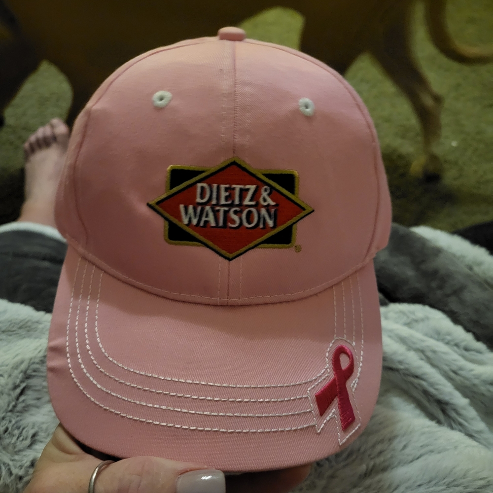 Pink Dietz & Watson Foods Embroidered Baseball Hat Pink Cap Adj Komen Cure